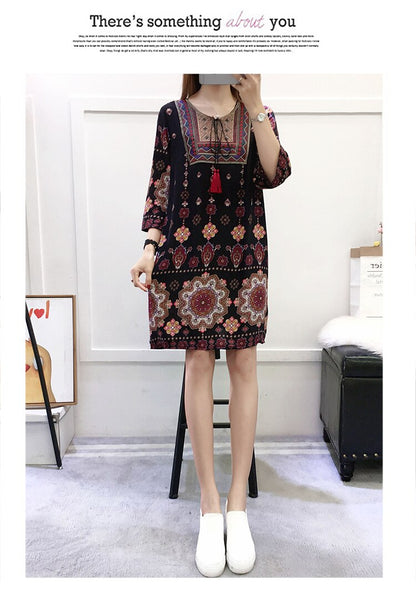 Women's Clothing Women Indian Dress Ready Stock Summer Vintage Causal Korean Style Beach Embroidery Tassel Floral Print Vestidos