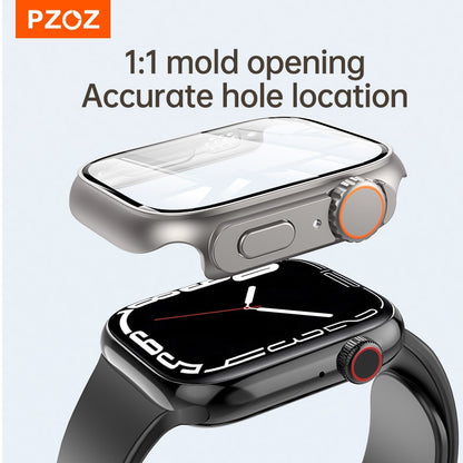 PZOZ For Apple Watch Series 8 7 45mm For iWatch 4 5 6 se 44mm Screen Protector Case Hard PC Case with Tempered Glass Accessories