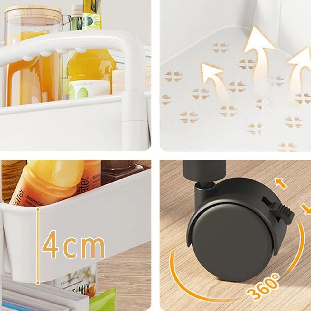 Mobile Storage Rack Trolley Kitchen Bathroom Bedroom Multi Storey Snacks Storage Rack with Wheels Organizer Home Accessories