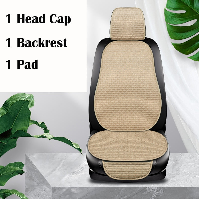 Flax Car Seat Cover Breathable Comfortable Summer Linen Seat Cushion Protector With Storage Bag Auto Interior Mat Universal Size