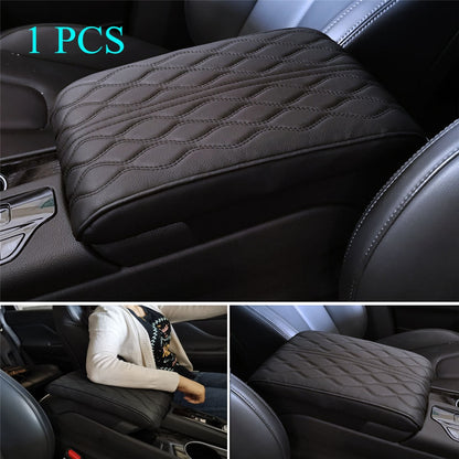 Wave Embroider PU Leather Car Armrest Mat Center Console Arm Rest Protection Cushion Auto Armrests Storage Box Cover Pad