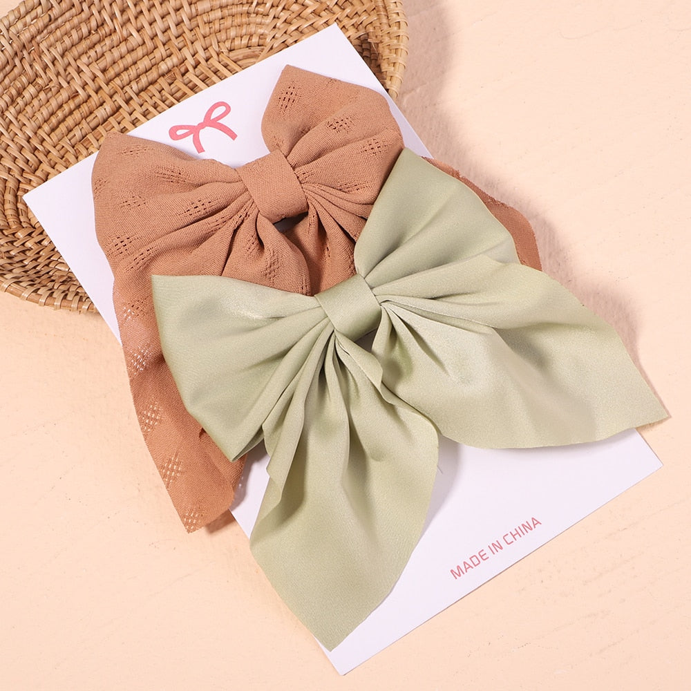 2Pcs/set Women Girls Sweet Solid Bowknot Hair Clips Print Bows Hairpins Ribbon Barrettes Duckbill Clip Headwear Hair Accessories