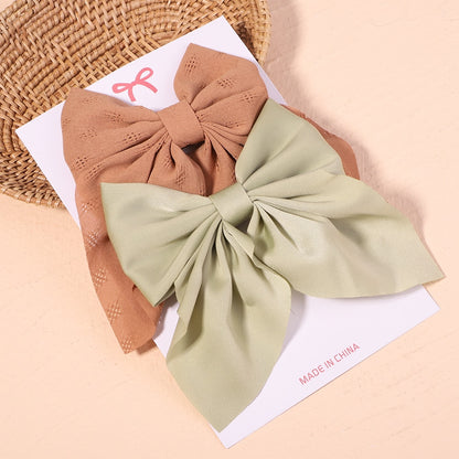 2Pcs/set Women Girls Sweet Solid Bowknot Hair Clips Print Bows Hairpins Ribbon Barrettes Duckbill Clip Headwear Hair Accessories