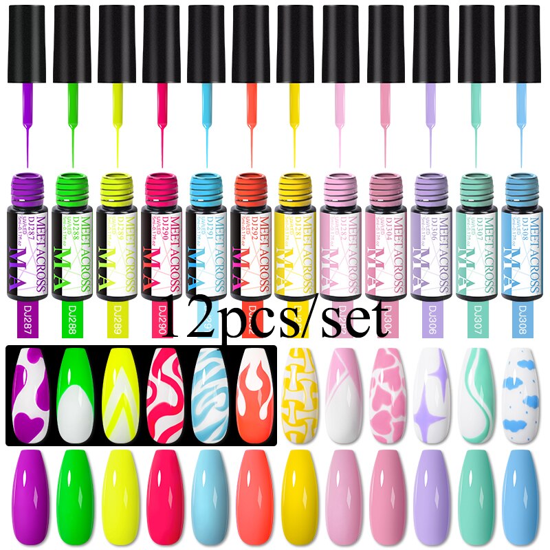 MEET ACROSS 6/12Pcs Nail Liner Gel Set Line Polish Gel Kit Nail Art Design For UV Paint Nail Drawing Polish DIY Painting Varnish