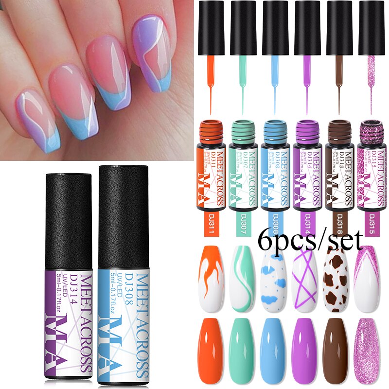 MEET ACROSS 6/12Pcs Nail Liner Gel Set Line Polish Gel Kit Nail Art Design For UV Paint Nail Drawing Polish DIY Painting Varnish