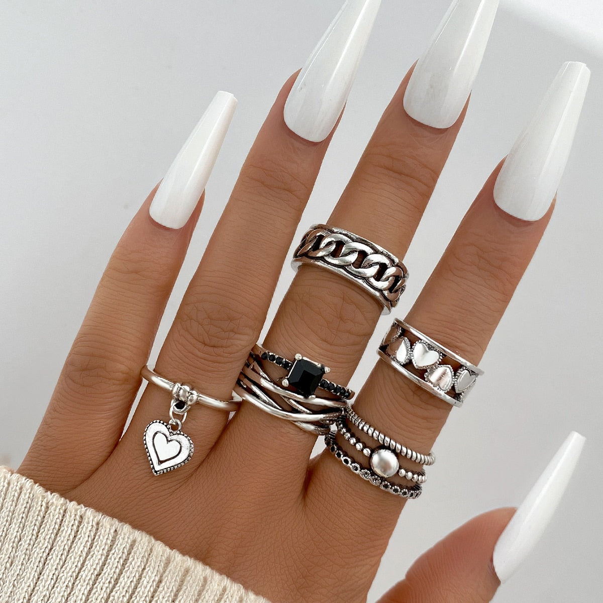 Vintage Hollow Heart Butterfly Rings Set For Women Metal Silver Color Geometric Spiral Shape Ring 22pcs Set 2023 Trendy Jewelry