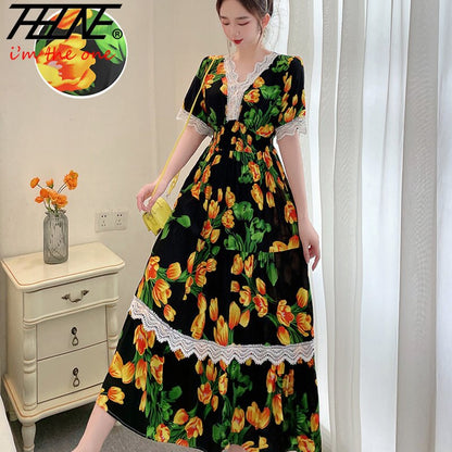 Vestidos Robe Summer Sexy Dress Women Casual Plus Size Long Maxi Korean Style Beach Floral Cotton Lace Bohemian Indian Clothes