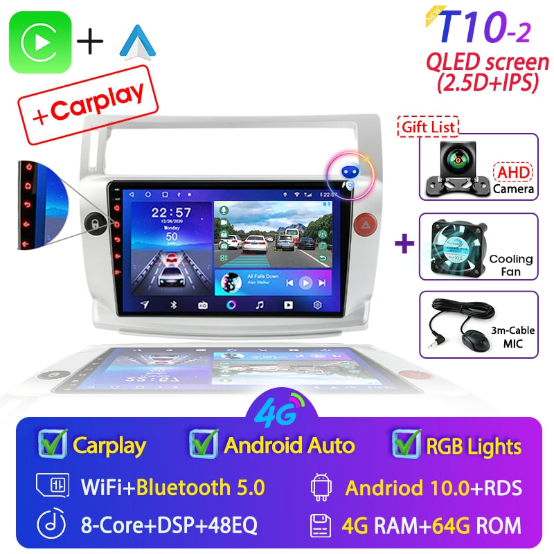 For Citroen C4 C-Triomphe Quatre 2004-2014 Car Radio Multimedia Carplay 2Din DVD Head Unit Stereo Speaker Audio Android 11 Video