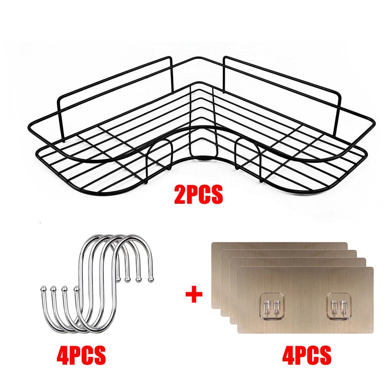 Bathroom Shelf Shampoo Storage Rack Bath Hanging Basket Iron Cosmetic Holder Punch-Free Kitchen Seasoning Organizer Accessories