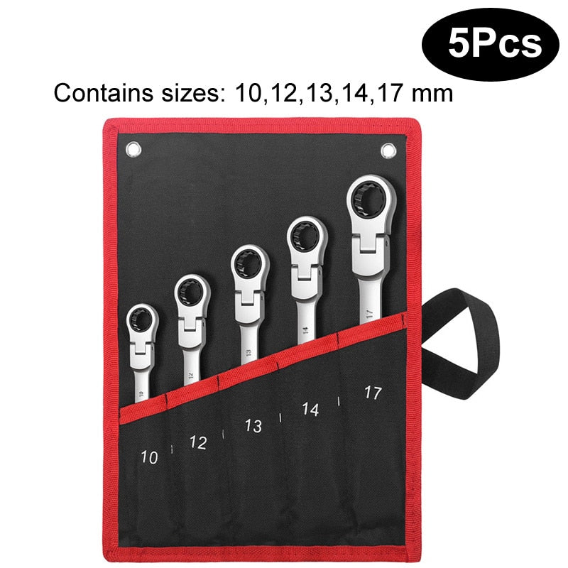 Flex Head Ratcheting Wrench Set,Combination Ended Spanner kits, Chrome Vanadium Steel Hand Tools Socket Key Ratchet Wrench set