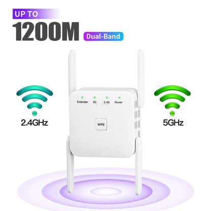 5Ghz AC1200 WiFi Repeater 1200Mbps Router WiFi Extender Amplifier 2.4G/5GHz Wi-Fi Signal Booster Long Range Network Access Point