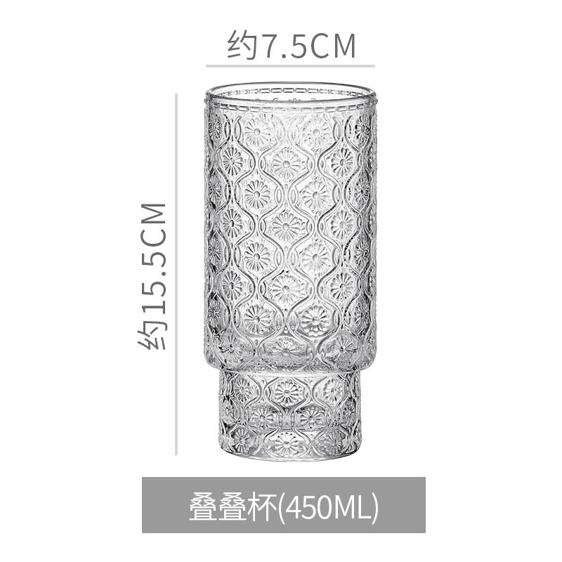 Fashion New Pattern Large Glass Folding Cup Glass Coffee Cup Drink Cup Household Water Cup Juice Cup Home Accessories