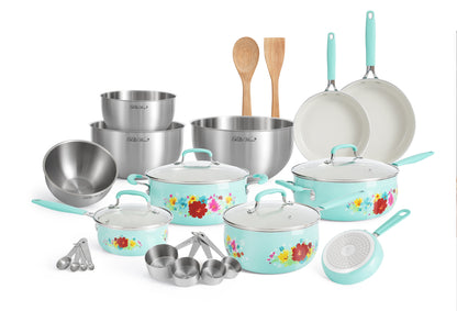 The Pioneer Woman Classic Ceramic Breezy Blossom Cookware Set, 12 Piece Set