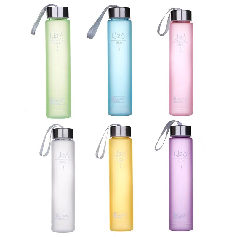 280ML Plastic Water Cup With Lid Frosted Drinking Bottle For Girls Boys Portable Leak-proof Unbreakable Sport Kettle with Rope