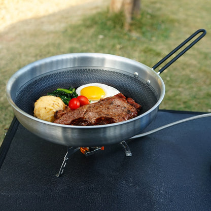 Outdoor 304 Stainless Steel Honeycomb Pattern Non-stick Pan Camping Barbecue Pan Induction Cooker Gas Stove Folding Frying Pan