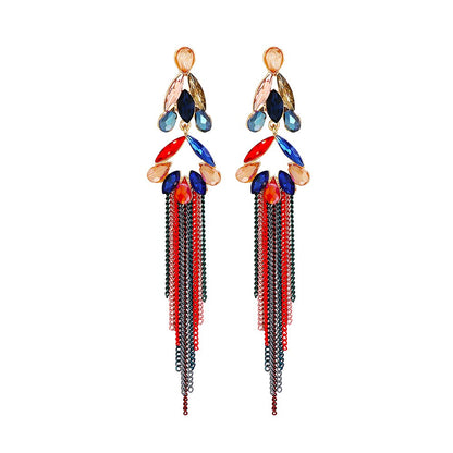 New Trendy Metal Chains Dangle Earring Red Rhinestone Long Tassel Earrings for Women 2023 Summer Jewelry Accessoires Femme