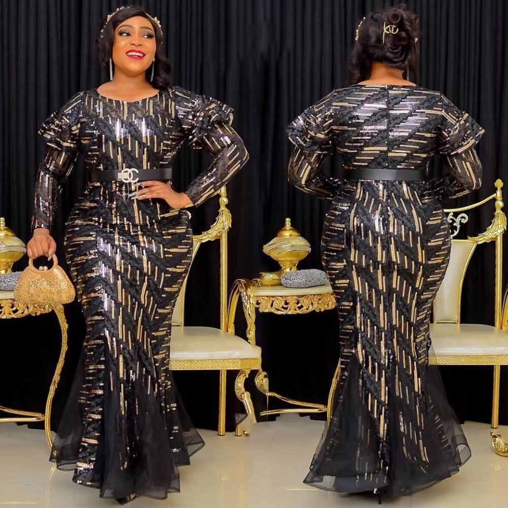 MD African Dresses For Women 2023 Wedding Party Evening Mermaid Dress Dubai Turkey Plus Size Robe Luxury Sequin Clothing Boubou