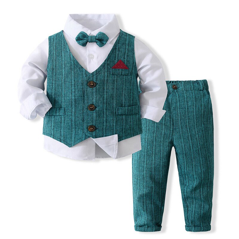 Kids Boy Gentleman Clothing Set Long Sleeve Shirt+Waistcoat+Pants Toddler Boy Outfits for Wedding Party Dress Outfits