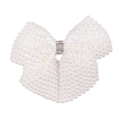 White Pearl Hair Bows With Hair Clips For Girls Kids Boutique Layers Bling Rhinestone Center Bows Hairpins Hair Accessories