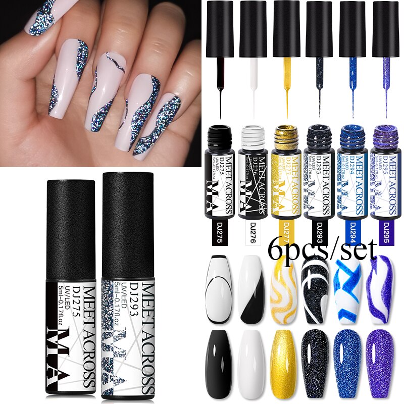 MEET ACROSS 6/12Pcs Nail Liner Gel Set Line Polish Gel Kit Nail Art Design For UV Paint Nail Drawing Polish DIY Painting Varnish