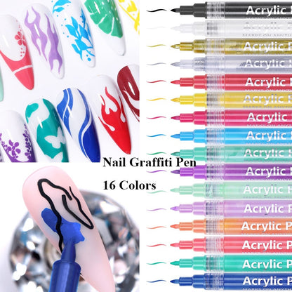 1Set Nail Art Drawing Pen Graffiti Nail Acrylic Pen Waterproof Painting Liner DIY 3D Abstract Line Nail Art Beauty Tool Manicure