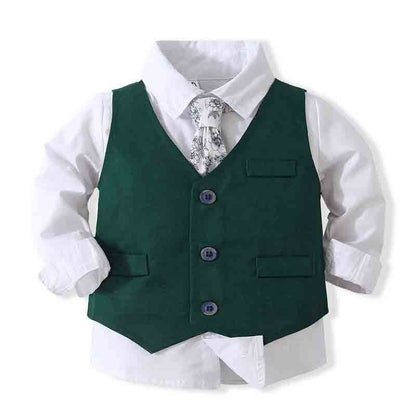 2022 Formal Kids Boy Gentleman Clothes Set Long Sleeve Shirt Waistcoat Trousers Boys Outfits Wedding Birthday Party Dress Suits