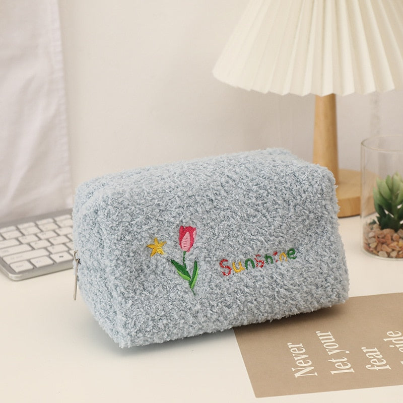 Large Capacity Plush Cosmetic Storage Bag Women Makeup Organizer Handbag Stationery Bag Pencil Case Pencilcase Pen Box Supplies