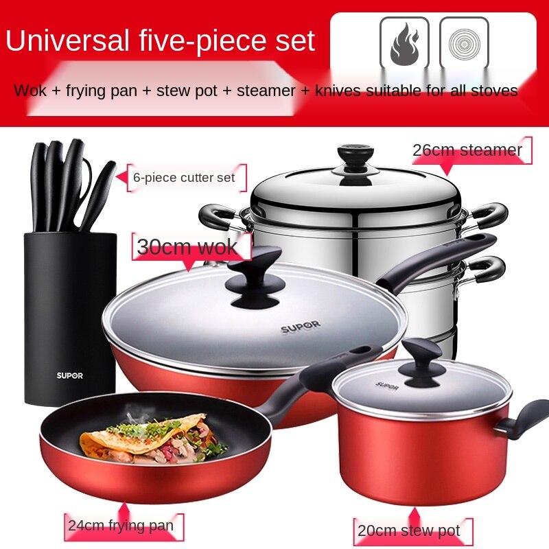 non stick pot set kitchen full set household three piece frying soup pot combination induction cooker gas