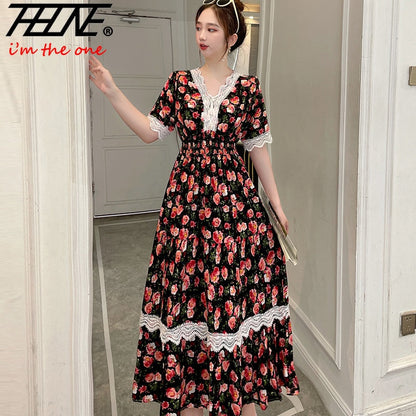 Vestidos Robe Summer Sexy Dress Women Casual Plus Size Long Maxi Korean Style Beach Floral Cotton Lace Bohemian Indian Clothes