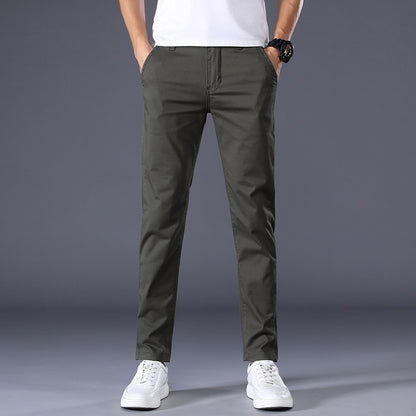 2023 New Summer Casual Pants Men 98%Cotton Solid color Business Fashion Slim Fit Stretch Gray Thin Trousers Male Brand Clothing