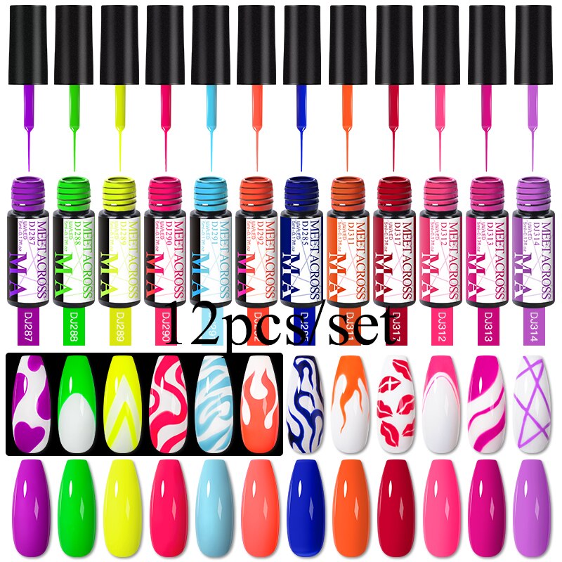 MEET ACROSS 6/12Pcs Nail Liner Gel Set Line Polish Gel Kit Nail Art Design For UV Paint Nail Drawing Polish DIY Painting Varnish