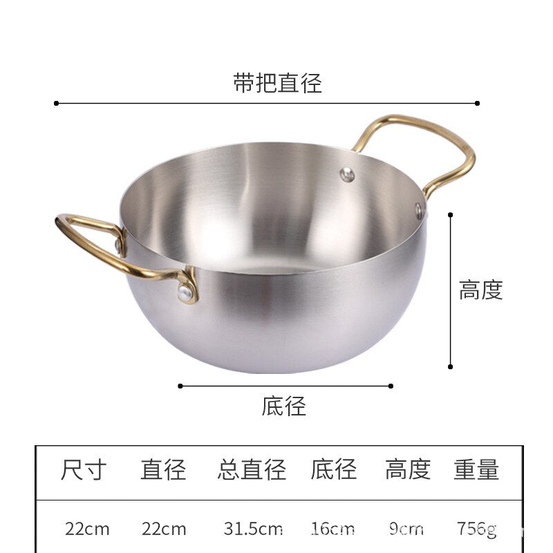 Instant Noodles Korean Style Stainless Steel Soup Pot Induction Cooker Available Household Binaural Stainless Steel  Ramen Pot