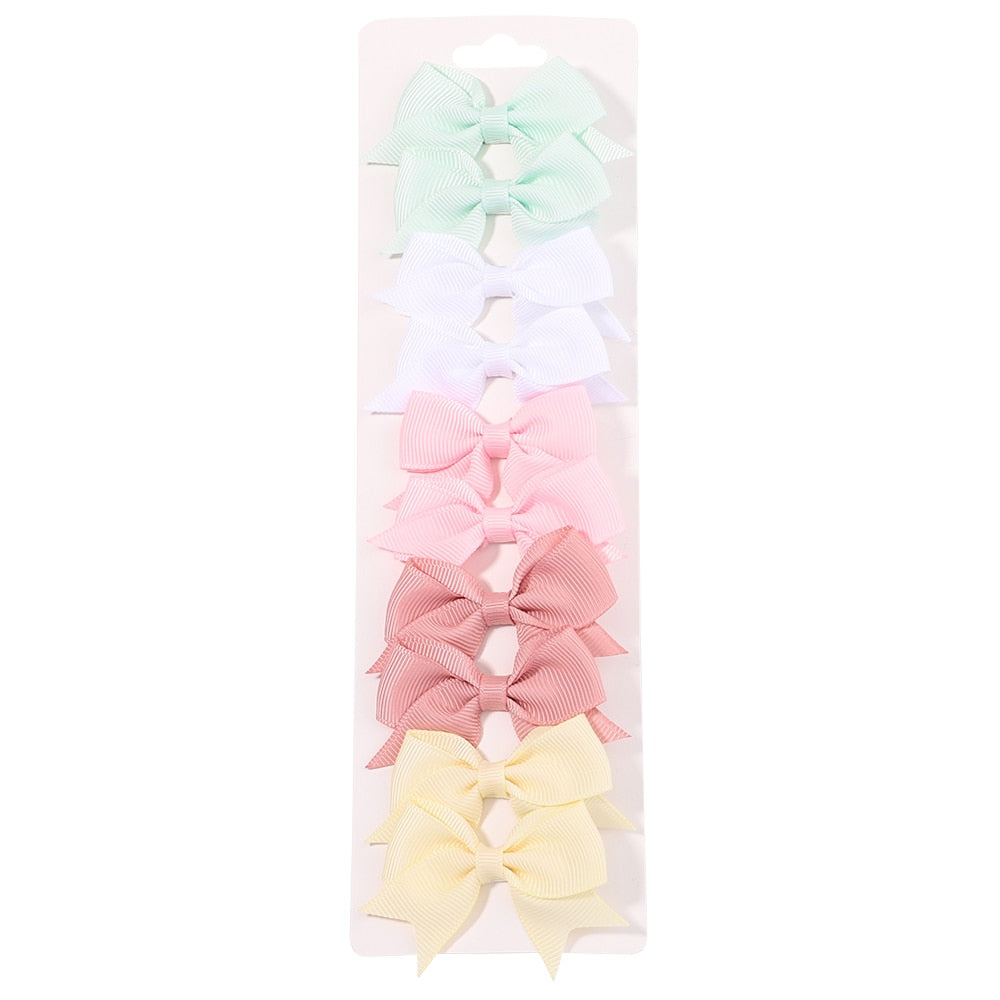 10Pcs/Set New Cute Solid Ribbon Bowknot Hair Clips for Baby Girls Handmade Bows Hairpin Barrettes Headwear Kids Hair Accessories