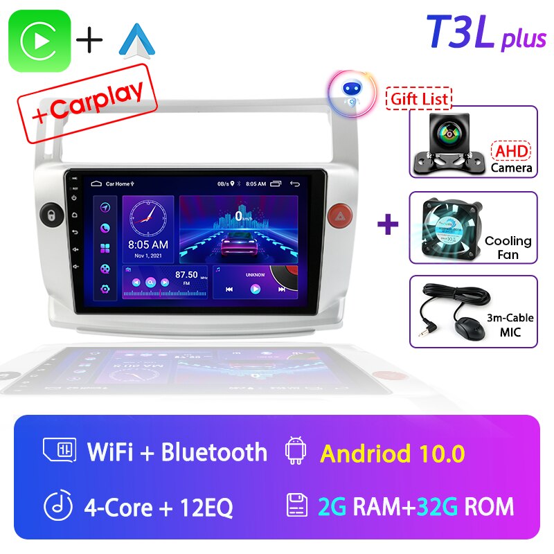 For Citroen C4 C-Triomphe Quatre 2004-2014 Car Radio Multimedia Carplay 2Din DVD Head Unit Stereo Speaker Audio Android 11 Video