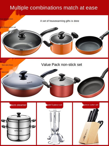 non stick pot set kitchen full set household three piece frying soup pot combination induction cooker gas