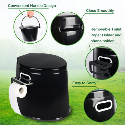 Travel Camping Toilet, 5.3 Gallon,  Black