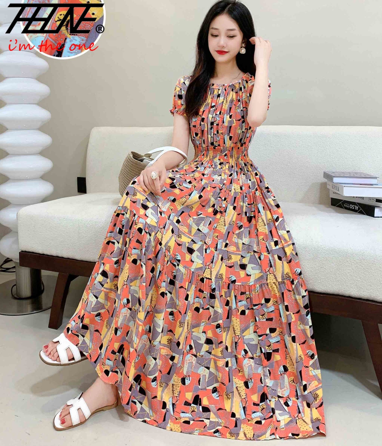 Summer Women Dress Loose Korean Style Bohemian Floral Cotton Beach Off-Shoulder Print Casual Vintage Vestidos Robe Maxi Dresses