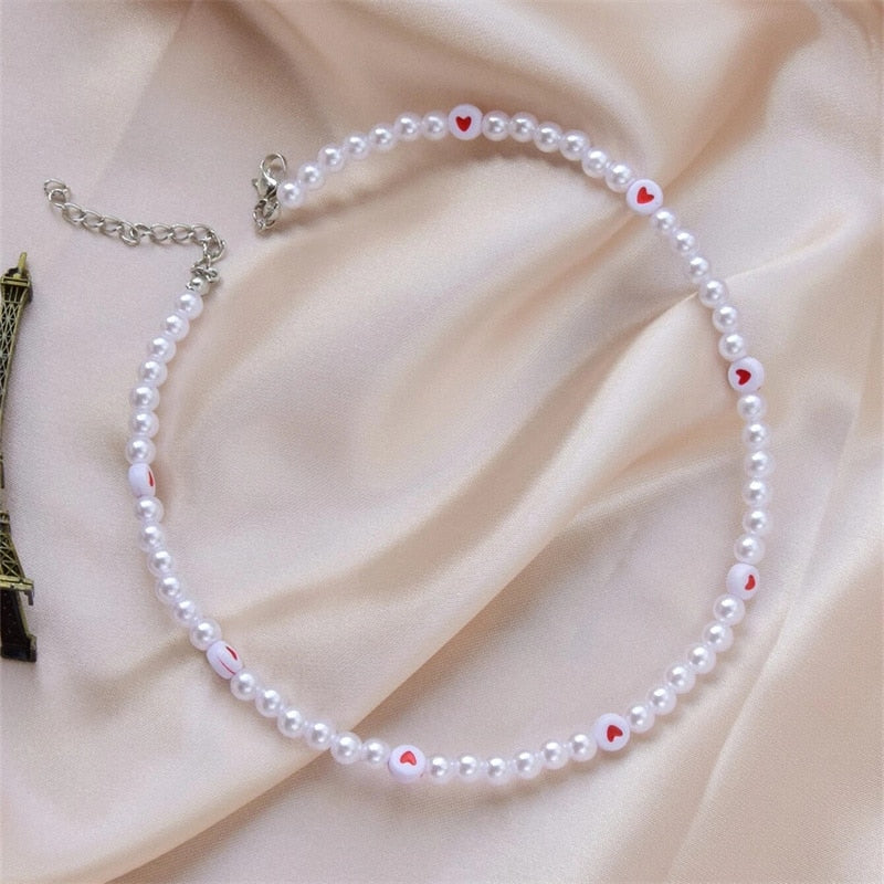 Trendy Love Pearl Necklace Female Personality Travel Party Fashion Clavicle Necklace Accessories collar perlas collar