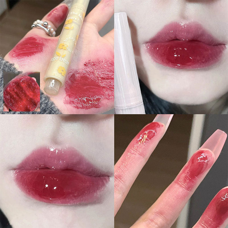 FLORTTE Love Shape Lipstick Flower Jelly Water Lip Gloss Clear Light Hydrating Lip Tint Non-stick Cup Korea Cosmetic