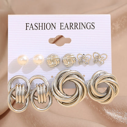 17KM Pearl Twist Hoop Earrings Set Butterfly Acrylic Dangle Earrings for Women Metal Hollow Gold Plated Earring Cartoon Jewelry