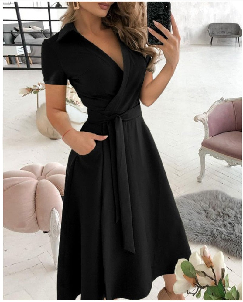 Spring And Summer Women&#39;s Fashion Long Sleeve V-Neck Butterfly Print Wrapped Hip Dress Women&#39;s Red Pocket Lace Up Slim Fit Dress