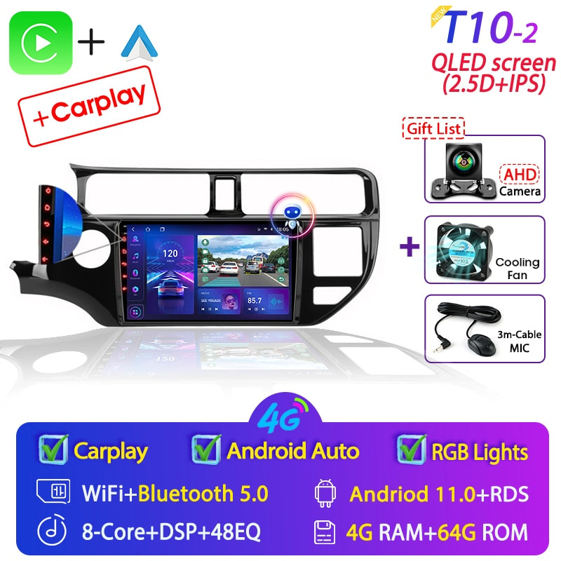 Android 11 2 Din for KIA RIO 2011-2015 Car Radio Multimedia Video Player GPS Navigation MP5 DVD Speakers Stereo Audio Carplay 9"