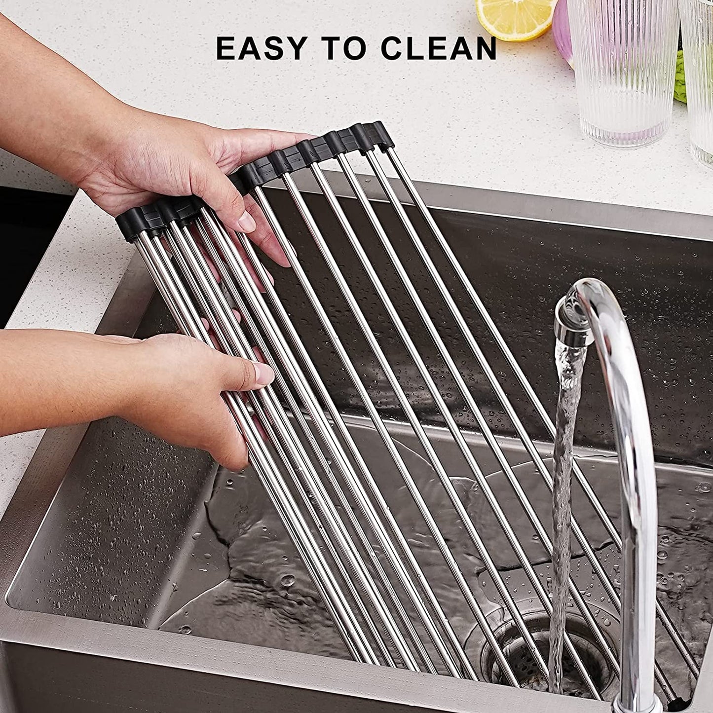 Dish Drainer Rack Foldable Dish Drainer Roll Up Dish Drying Rack Shelf Kitchen Sink Holder Organizer for Bowl Plate Storage