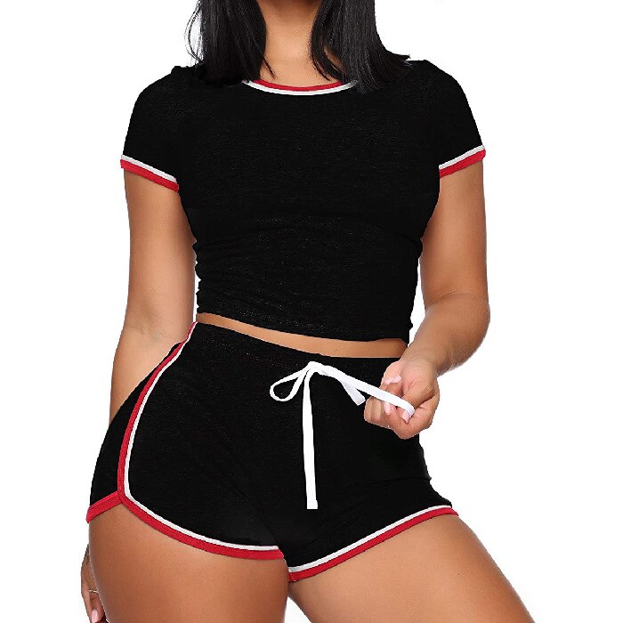 2pcs Shorts Sets for Womens Outifits Short Sleeve Workout Clothes Gym Suits Womens Crop Top Tracksuits Summer Clothes Sportswear
