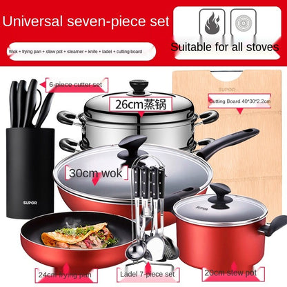 non stick pot set kitchen full set household three piece frying soup pot combination induction cooker gas