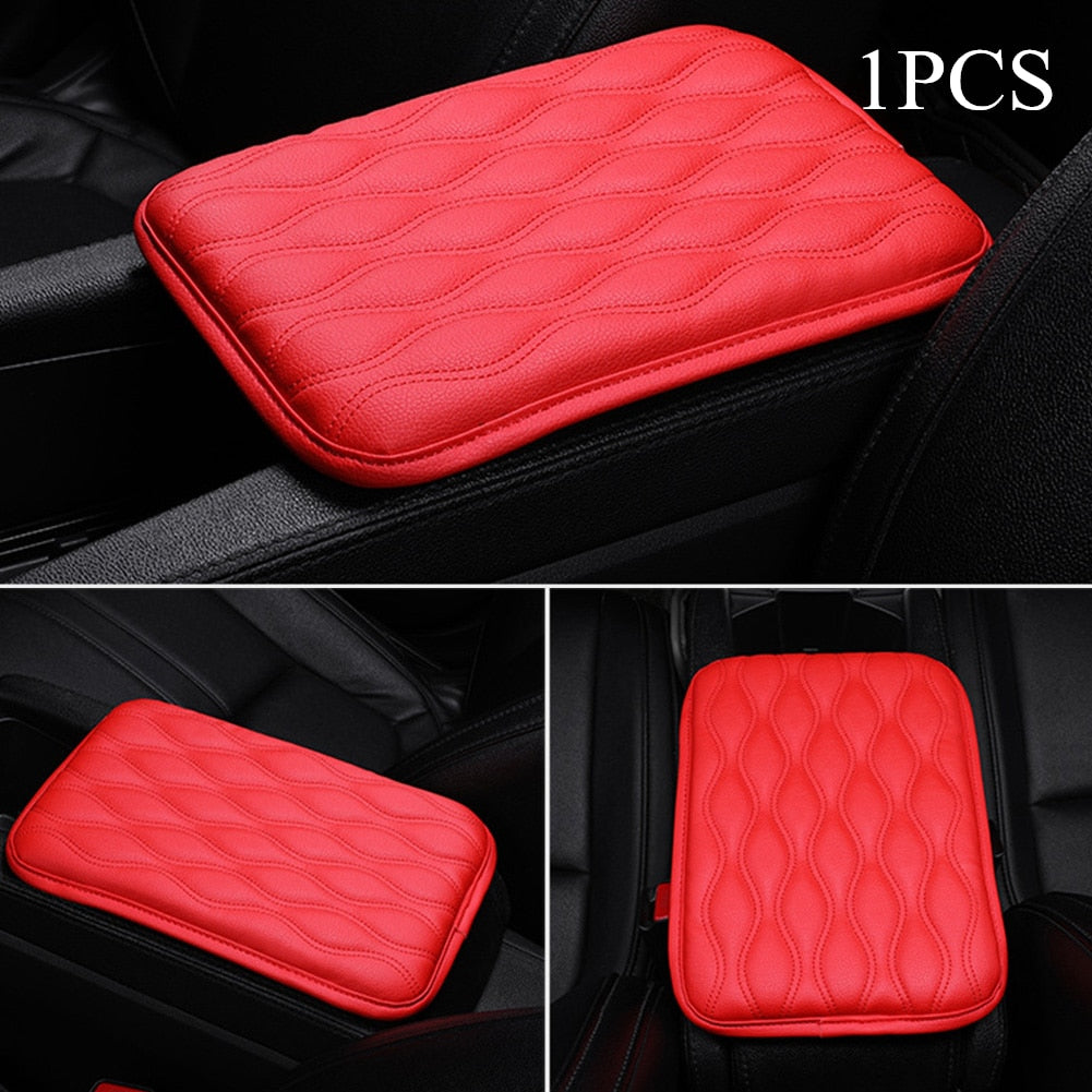 PU Leather Car Armrest Pad Cover Universal Center Console Wave Embroider Auto Seat Box Protection Cushion Hand Supports