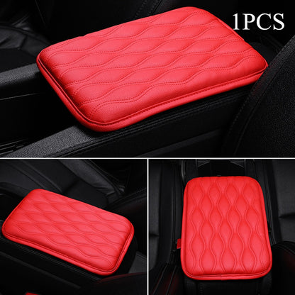 PU Leather Car Armrest Pad Cover Universal Center Console Wave Embroider Auto Seat Box Protection Cushion Hand Supports