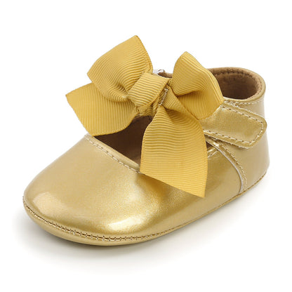 Newborn Baby Shoes Baby Boy Girl Shoes Girl Classic Bowknot Rubber Sole Anti-slip PU Dress Shoes First Walker Toddler Crib Shoes