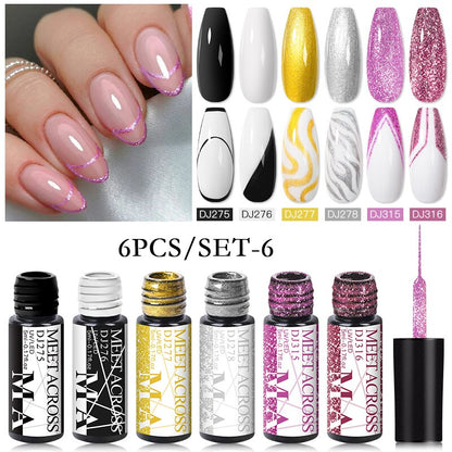 MEET ACROSS 6/12Pcs Nail Liner Gel Set Line Polish Gel Kit Nail Art Design For UV Paint Nail Drawing Polish DIY Painting Varnish