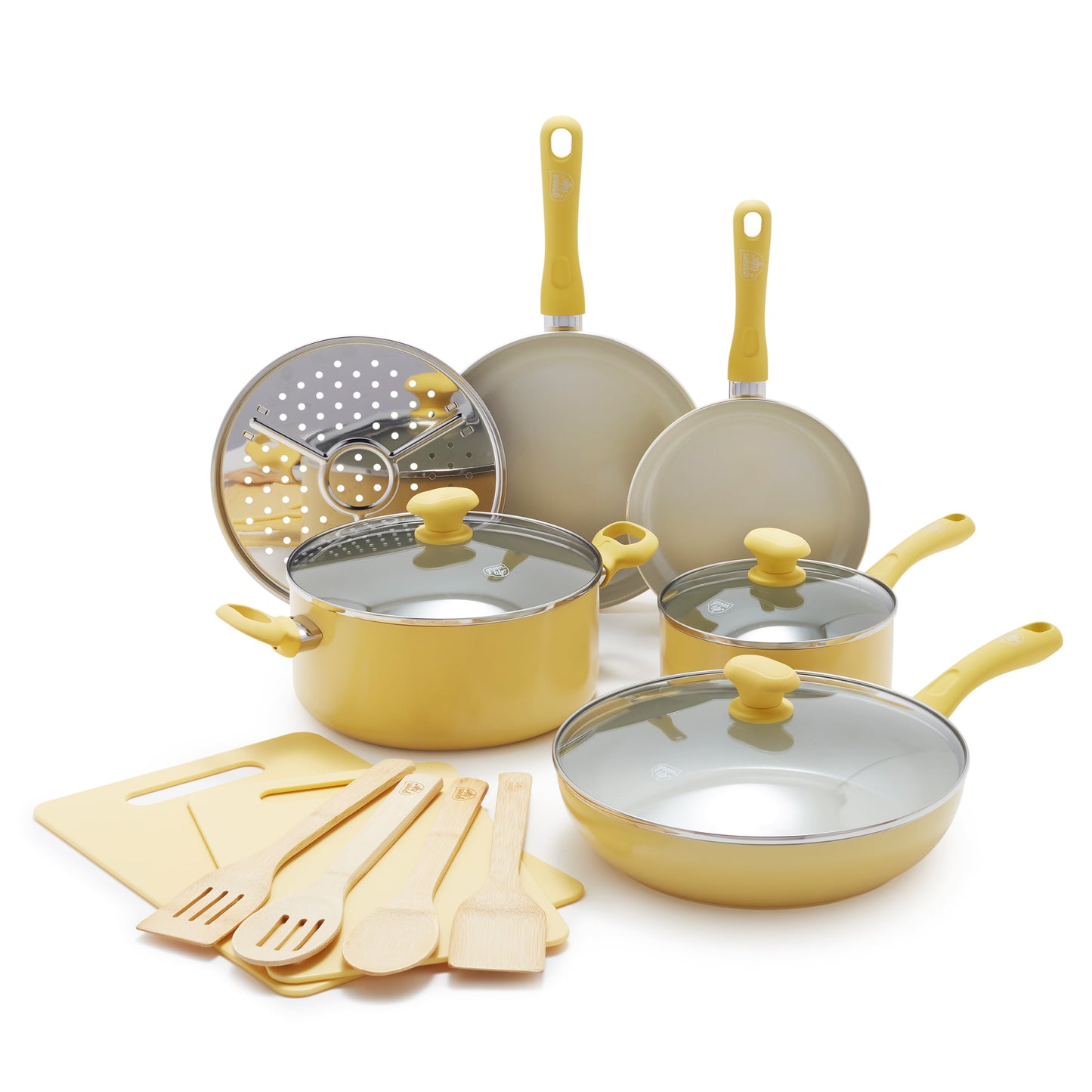 Ceramic Nonstick Yellow 15pc Set kitchen  ollas de cocina  cooking pots  cookware set non stick